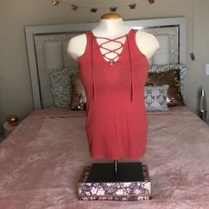 NWT Aerie Coral pink criss cross lace up tank top